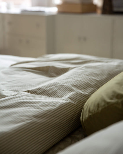 Dekbedovertrek Katoen Streep Olive Ecru - SUITE702