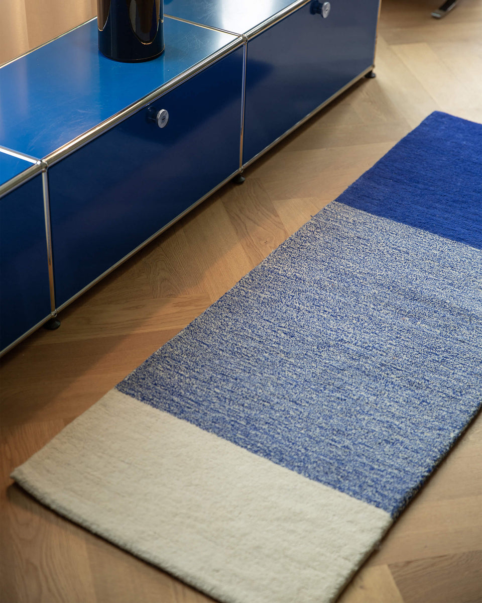 Tapis Laine Horizontal Bleu Cobalt Ecru