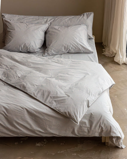 Bedding Set Cotton Stripe Blue Ecru