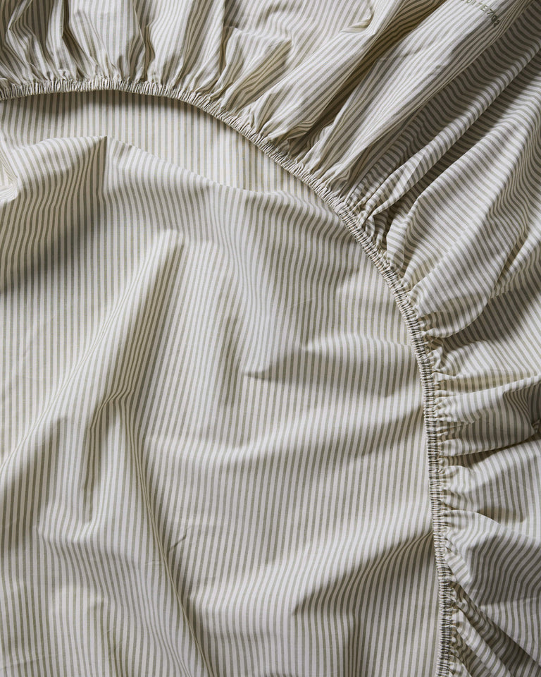 Hoeslaken Katoen Streep Olive Ecru - SUITE702