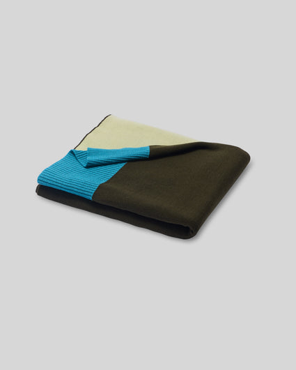 Plaid mérinos vert olive foncé jaune turquoise