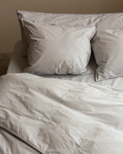 bedMATE Pillowcase Stripe Cotton Blue Ecru
