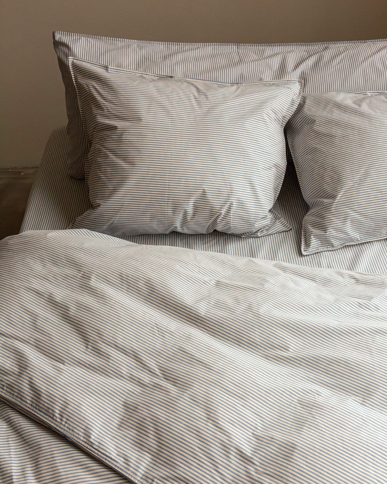bedMATE Pillowcase Stripe Cotton Blue Ecru