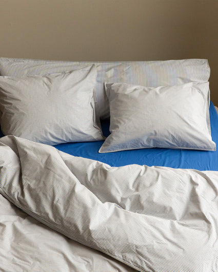 bedMATE Pillowcase Stripe Cotton Blue Ecru
