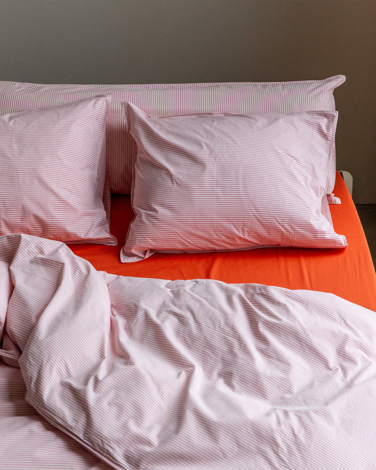 Pillowcase Cotton Stripe Pink Ecru