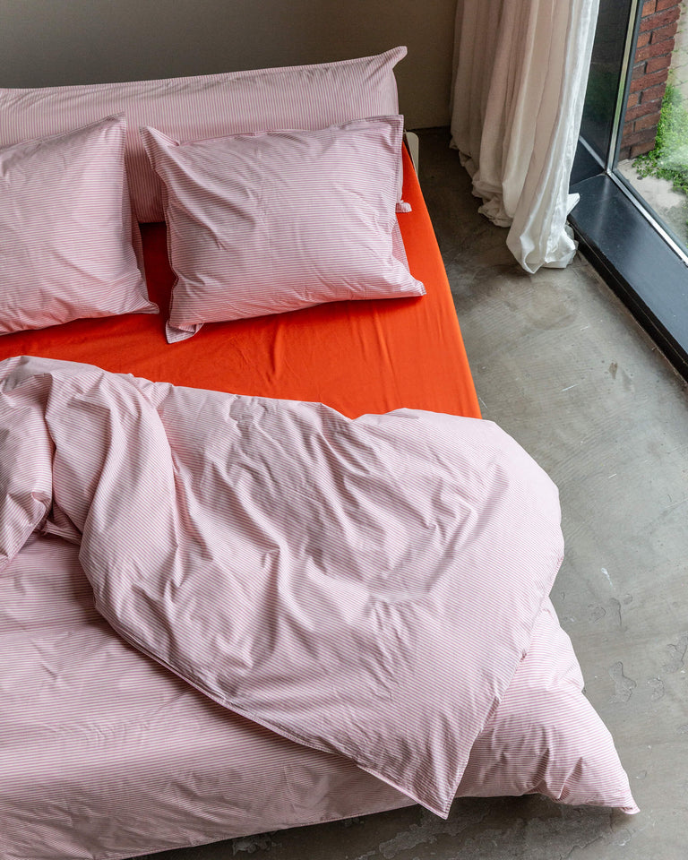 Pillowcase Cotton Stripe Pink Ecru