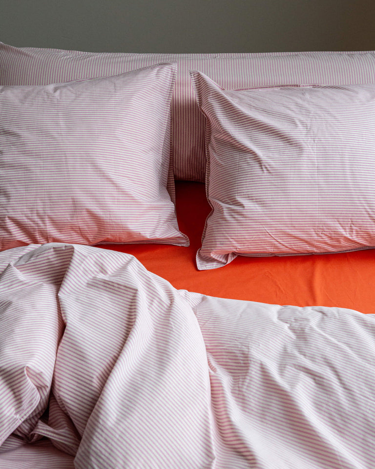 Bedding Set Cotton Stripe Pink Ecru