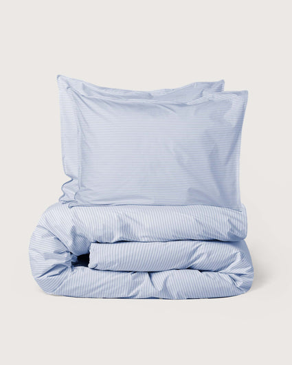 Bedding Set Cotton Stripe Blue Ecru