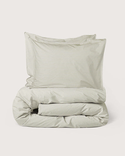 Bedding Set Cotton Stripe Olive Ecru