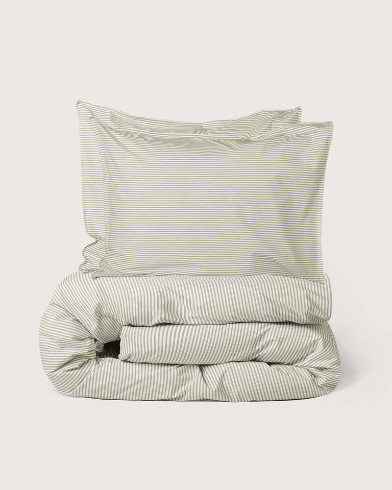 Bedding Set Cotton Stripe Olive Ecru