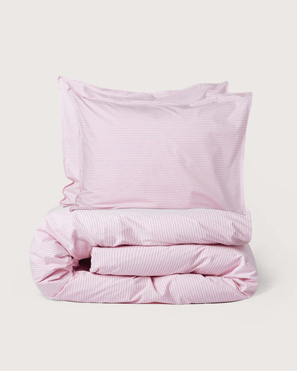 Bedding Set Cotton Stripe Pink Ecru